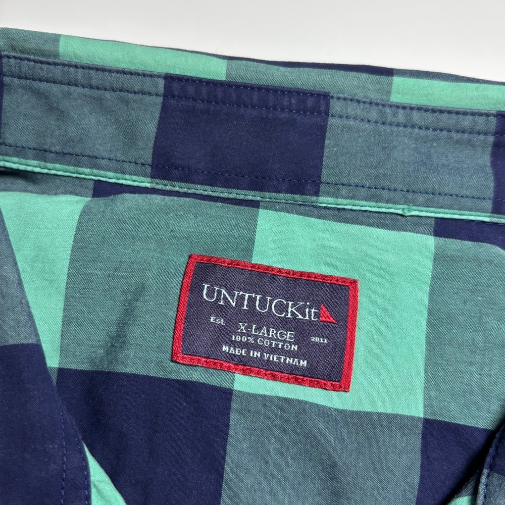 UNTUCKit Buffalo Plaid Green Navy Check Mens XL Long Sleeve Button Up Shirt - Picture 5 of 5